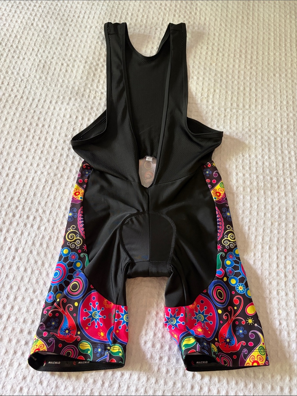 Malciklo Black Padded Cycling Bib Shorts Colorful Paisley, Mandala Print Size XS